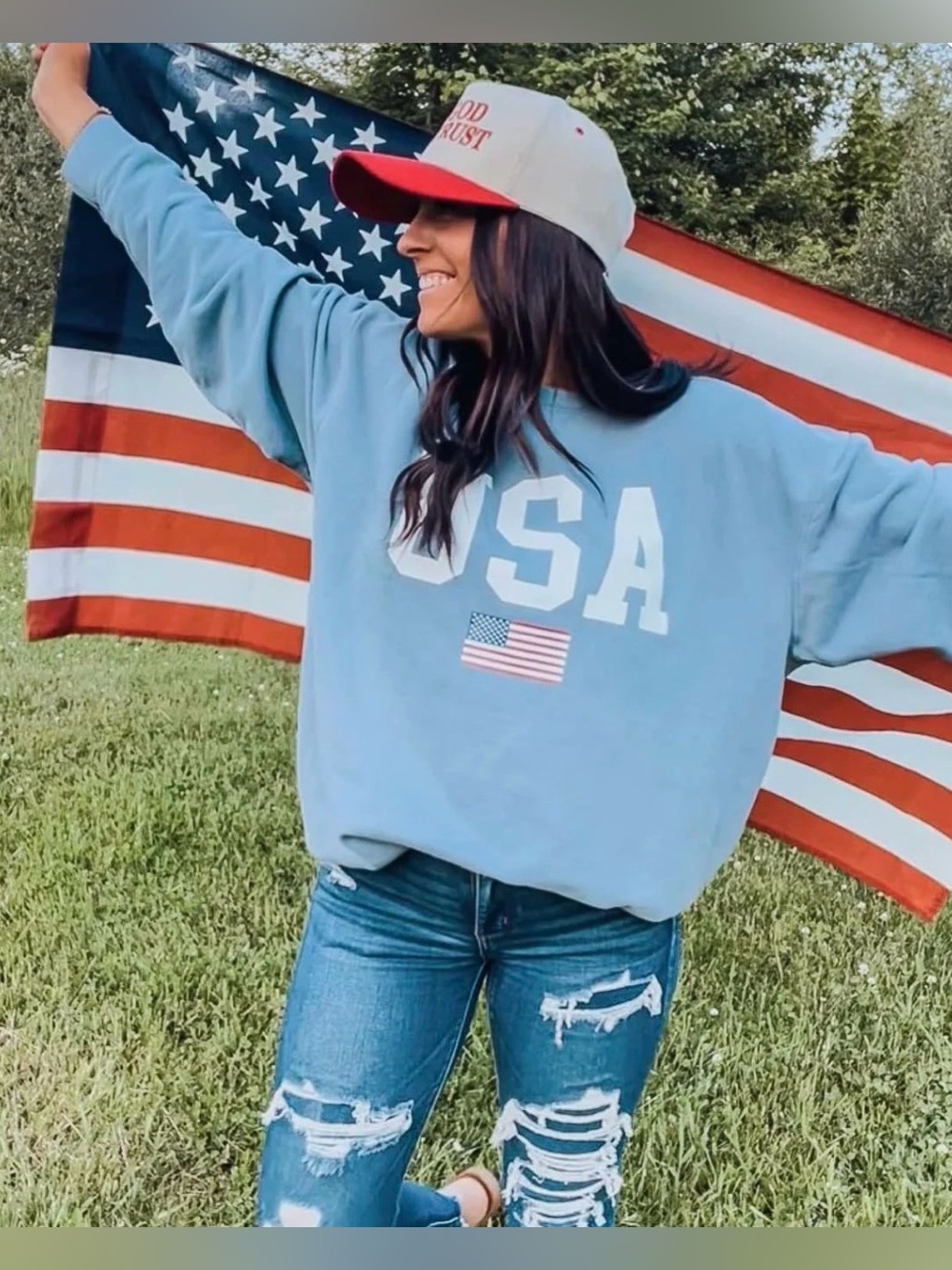 Little Thread Co USA Graphic Pullover Sweatshirt - Light Blue - NEW!